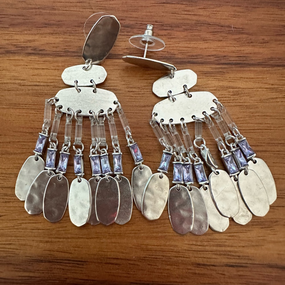 Kendra Scott fringe silver and purple drop earrings